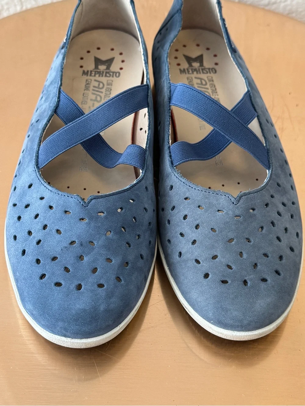 Mephisto Women's Karla Perf Leather Mary Jane Ballet Flats – Blue Suede/Nubuck